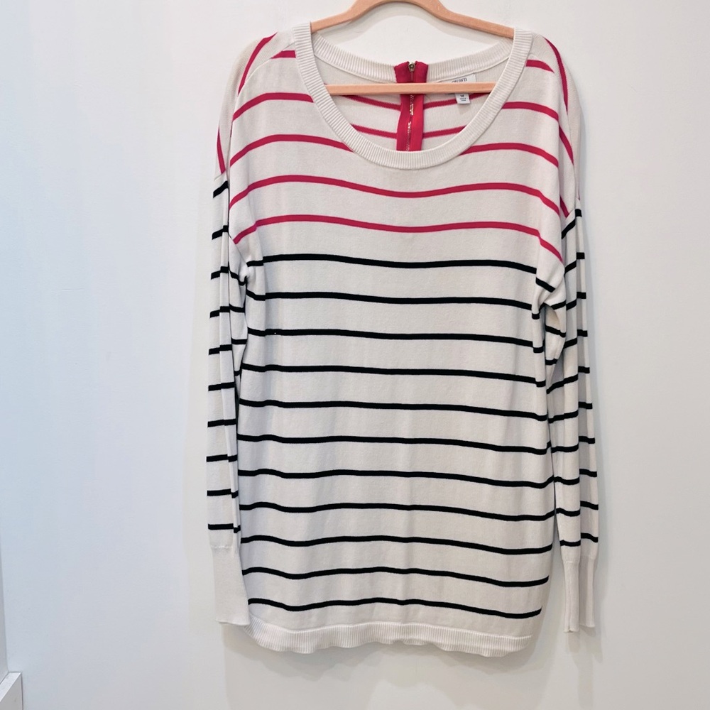 crown and ivy white sweater pink blue stripe oversized tunic  size medium